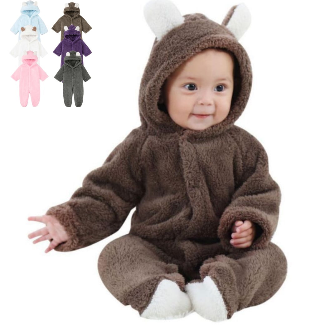 Esho Newborn Baby Boys Girls Fleece Hooded Romper Jumpsuit Infant