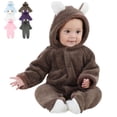 thumbnail image 1 of Esho Newborn Baby Boys Girls Fleece Hooded Romper Jumpsuit Infant Winter Warm Bodysuit Outfits Clothes, 1 of 8