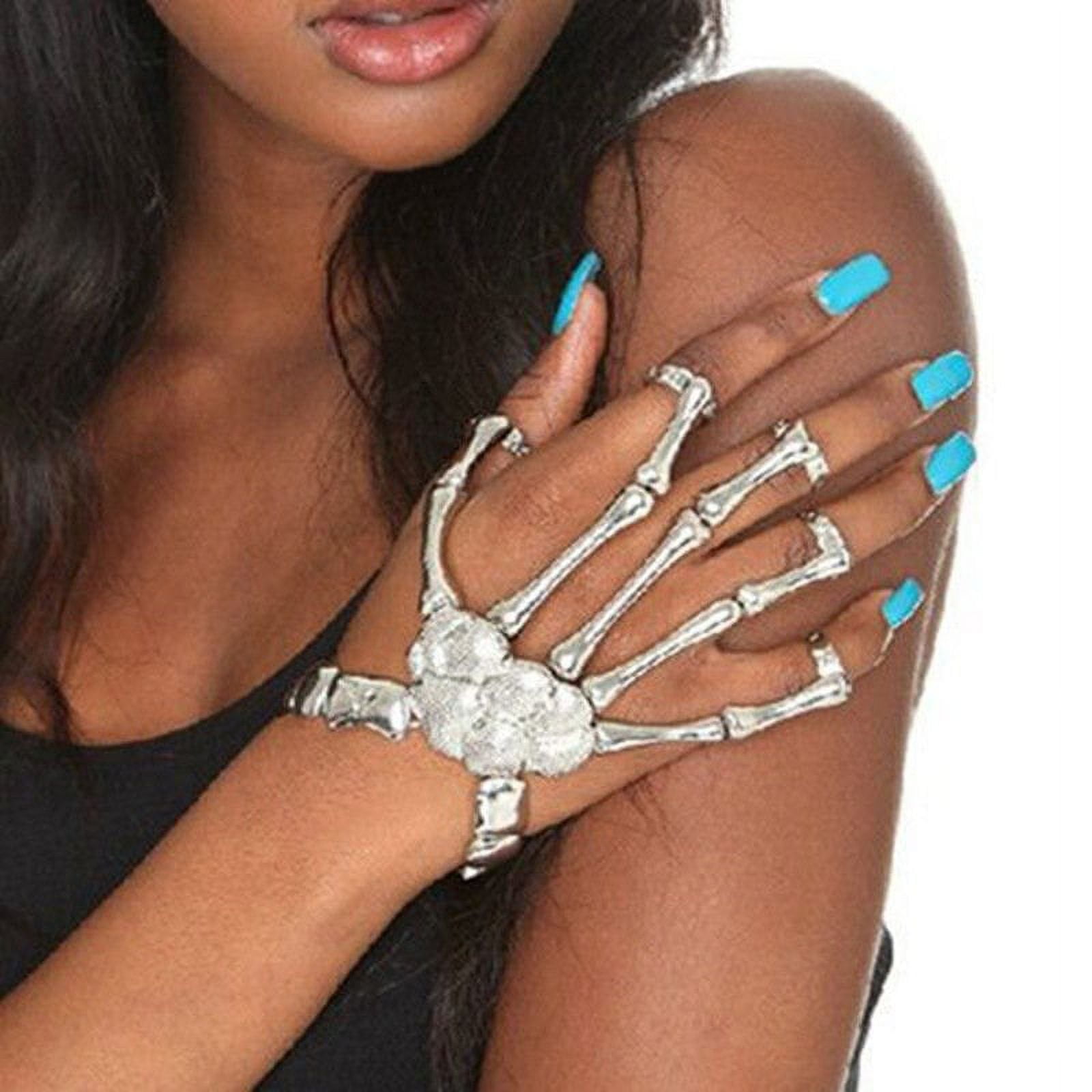 Buy COLORFUL BLING 2 Pcs Halloween Skull Skeleton Hand Bracelet with Ring  Metal Hand Bangle Bracelet Skull Fingers Wristband Jewelry for Men Women at  Amazon.in