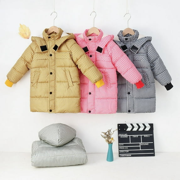 Esho Teens Boys Girls Winter Down Coats Hooded Plaid Puffer Jackets Parka Long Coat Outerwear, 6-14 Years