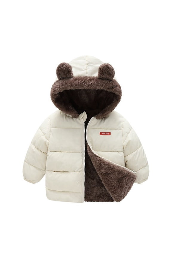 Toddler Boys Girls Thicken Fleece Hooded Coats Jackets, Kids Winter Warm Snow Clothes Outwear 12M-6T