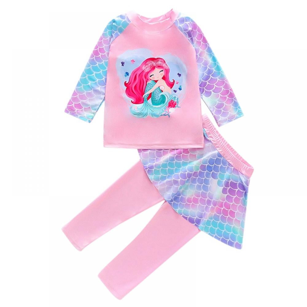 Esho Toddler Girls Two Pieces Rashguard Swimsuit Set Long Sleeve