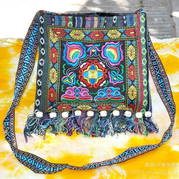 Handmade Boho Crossbody Bag, Vintage Hmong Embroidered Sling Bag, Hippie Bag