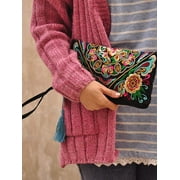 Esho Women Vintage Embroidered Ethnic Style Wristlet Handbag Purse Wallet