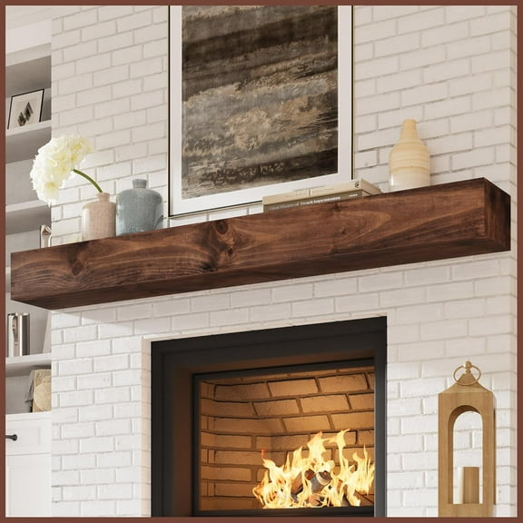 Eshoma Fireplace Mantel - Handcrafted Wood Mantles for Over Fireplace - Wall Mounted Fireplace Mantel Shelf - Floating Fireplace Mantel for Living Room Decor - 72 Inch - Walnut
