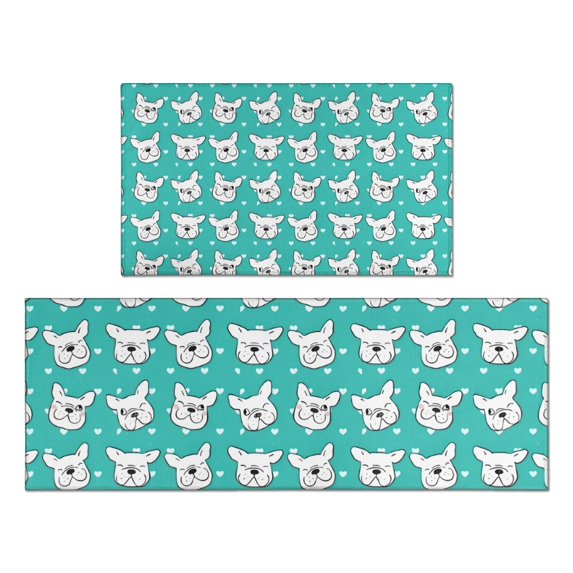 Esign Of Head Pug Dog Kitchen Rugs Sets Of 2,Anti Fatigue Kitchen Mat Rugs Non Slip Washable,Decorative Kitchen Floor Mats for Kitchen,Sink,Laundry,17"x30"+17"x47"
