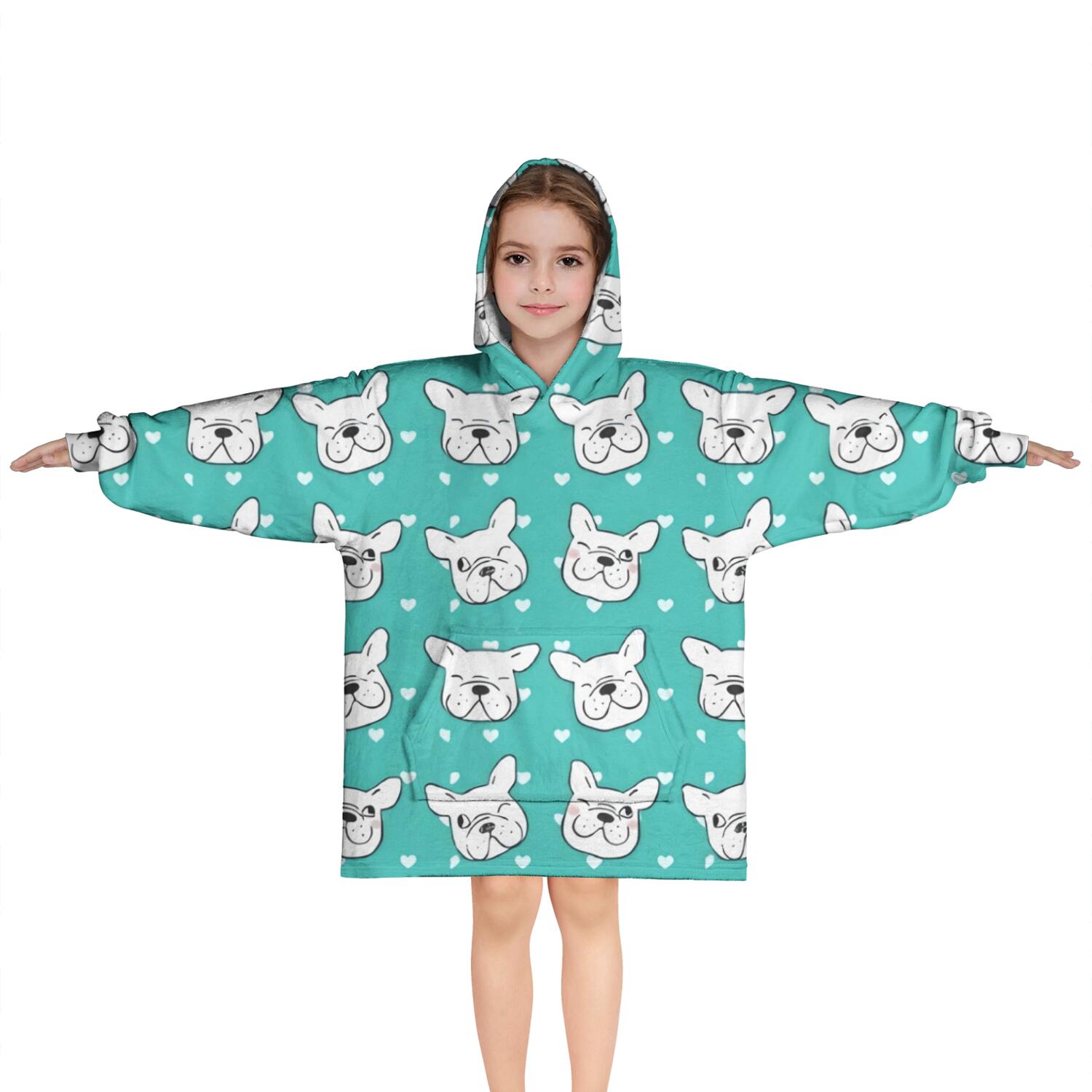 Esign Of Head Pug Dog Blanket Hoodies for Kids 6-13YR Oversize Wearable Blanket Hoodies for Boys Girls Teens