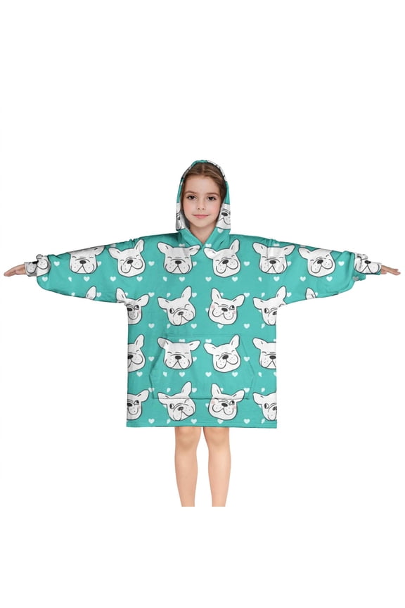 Esign Of Head Pug Dog Blanket Hoodies for Kids 6-13YR Oversize Wearable Blanket Hoodies for Boys Girls Teens