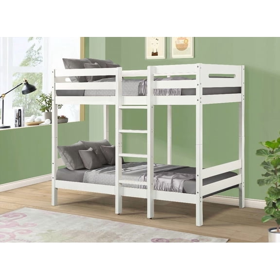 Esin White Twin/Twin Bunk Bed with Slat System & Easy Assembly