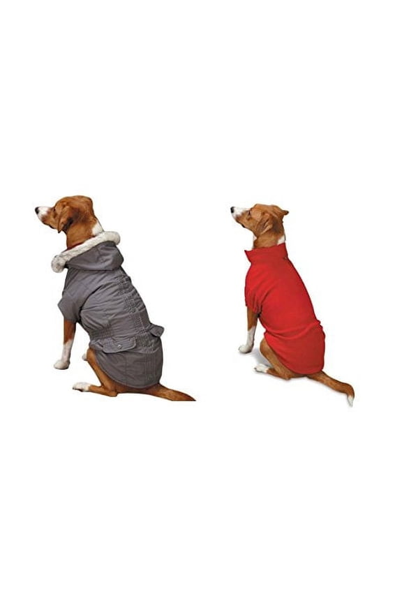 Eskimo Dog Jackets 3 In 1 Layered Water Resistant Fleece Lining in Brown or Grey(Medium Grey / Red)