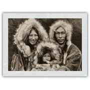 Eskimo Family - Noatak Alaska - The North American Indians - Vintage B&W Historical Photograph by Edward S. Curtis c.1929 - Japanese Unryu Rice Paper Art Print (Unframed) 12 x 16 in