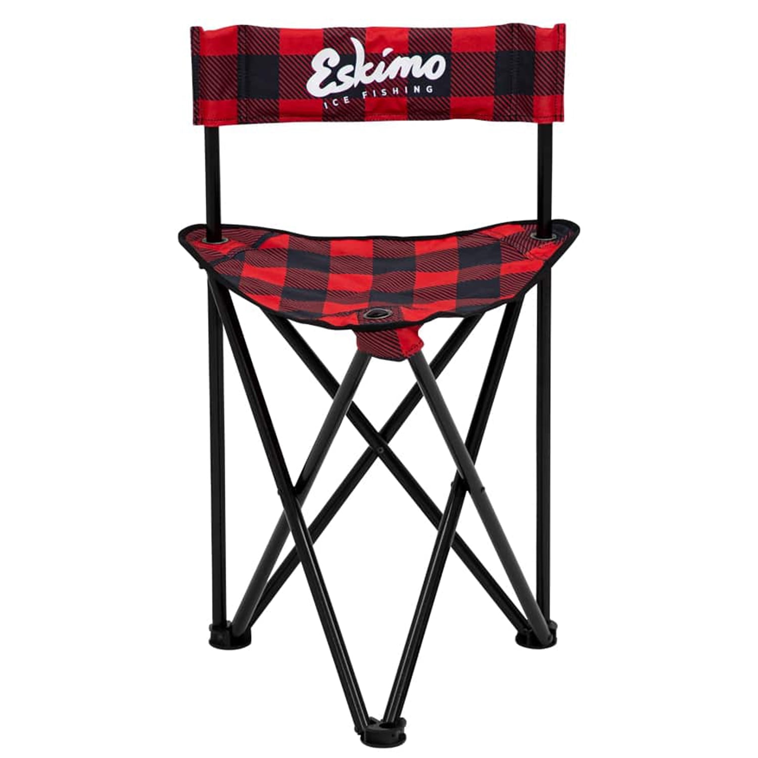 Plaid Folding Ice Chair with Solid Back and Adjustable Frame