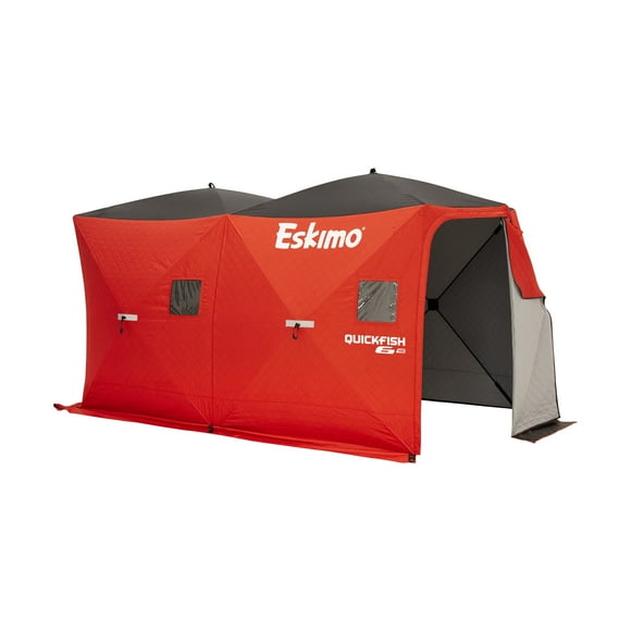 Eskimo QuickFish 6HD, Pop-Up Portable Shelter, No-Trip Door, Red/Black, Six Person, 46076
