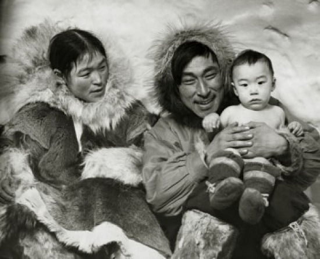 Eskimo couple sitting with their son Canvas Art - (18 x 24)