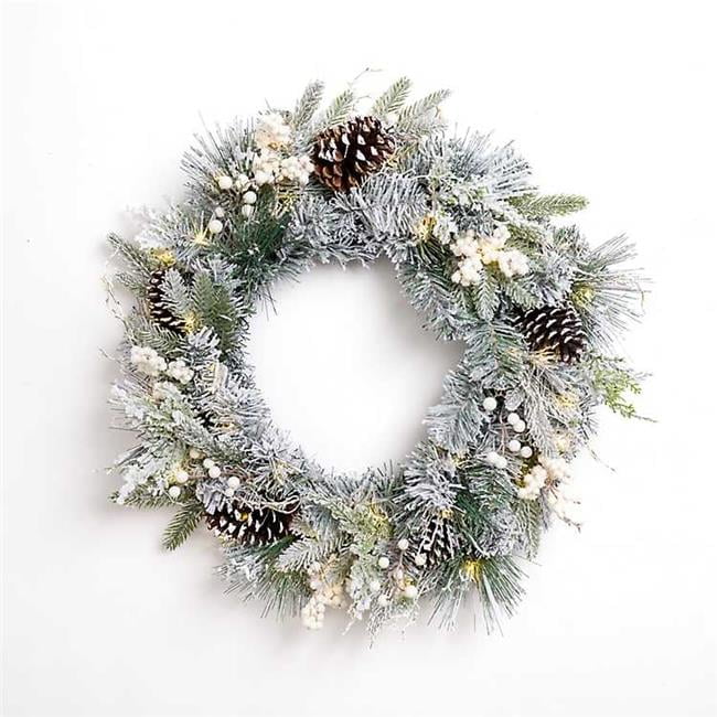 24-Inch Flocked Pine Berry and Pinecone Christmas Wreath
