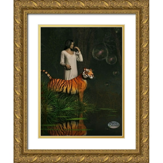 Eskridge, Daniel 12x14 Gold Ornate Wood Framed with Double Matting Museum Art Print Titled - Dreams Of Tigers And Bubbles