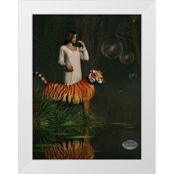 Eskridge, Daniel 12x14 White Modern Wood Framed Museum Art Print Titled - Dreams Of Tigers And Bubbles