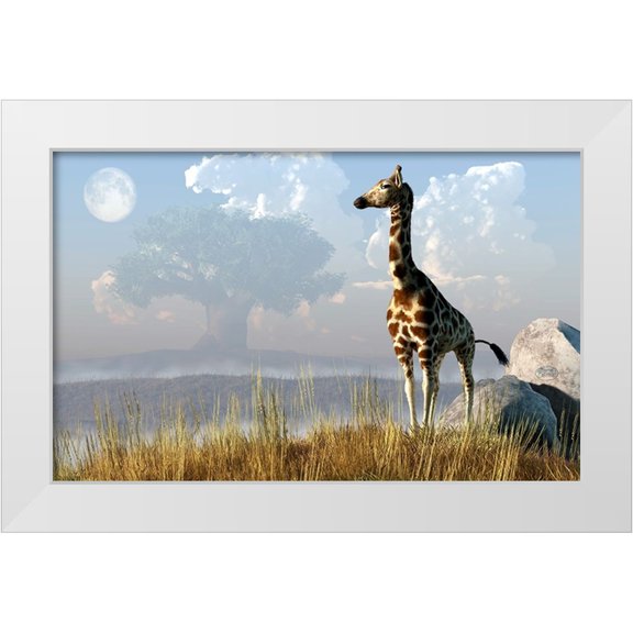Eskridge, Daniel 14x10 White Modern Wood Framed Museum Art Print Titled - Giraffe And Giant Tree