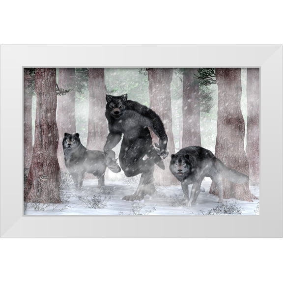 Eskridge, Daniel 14x10 White Modern Wood Framed Museum Art Print Titled - Werewolf And Wolves