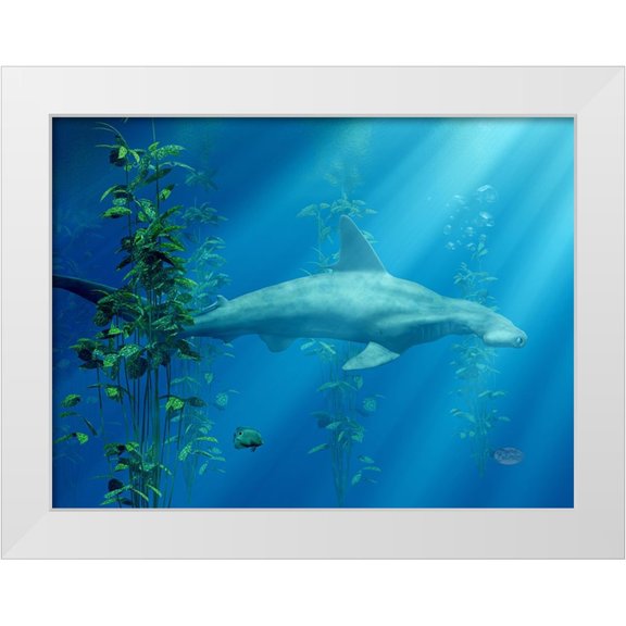 Eskridge, Daniel 14x12 White Modern Wood Framed Museum Art Print Titled - Hammer Head Among The Seaweed