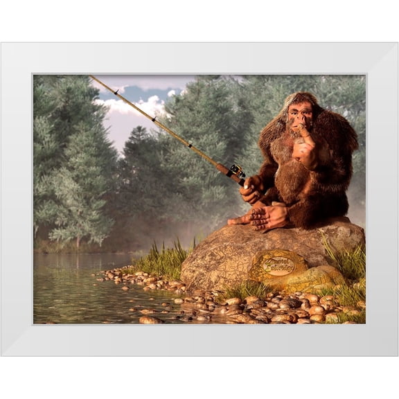 Eskridge, Daniel 14x12 White Modern Wood Framed Museum Art Print Titled - Squatch Fishing