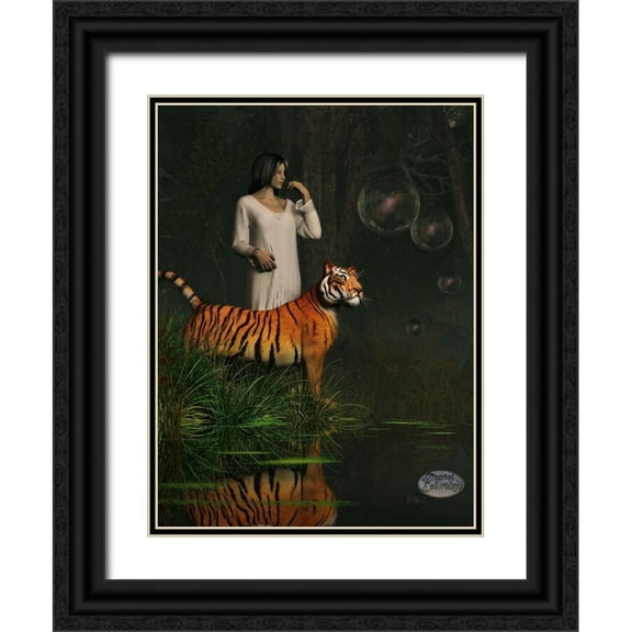 Eskridge, Daniel 19x24 Black Ornate Wood Framed with Double Matting Museum Art Print Titled - Dreams Of Tigers And Bubbles