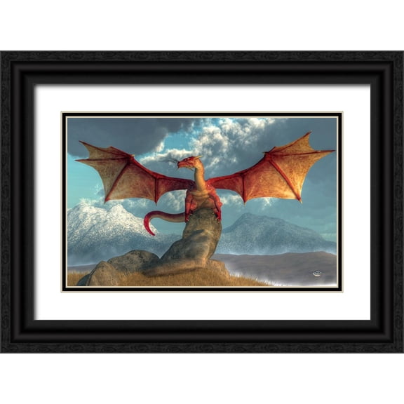 Eskridge, Daniel 24x17 Black Ornate Wood Framed with Double Matting Museum Art Print Titled - Fire Dragon