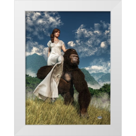 Eskridge, Daniel 25x32 White Modern Wood Framed Museum Art Print Titled - Ape And Girl