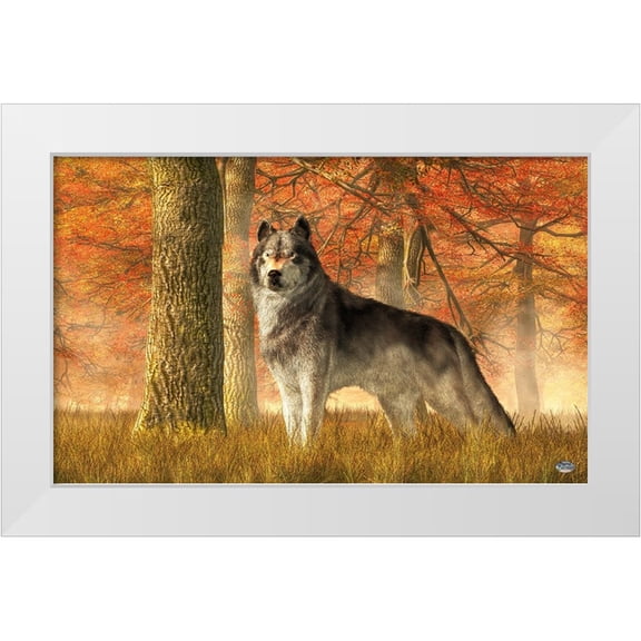 Eskridge, Daniel 32x21 White Modern Wood Framed Museum Art Print Titled - A Wolf In Autumn