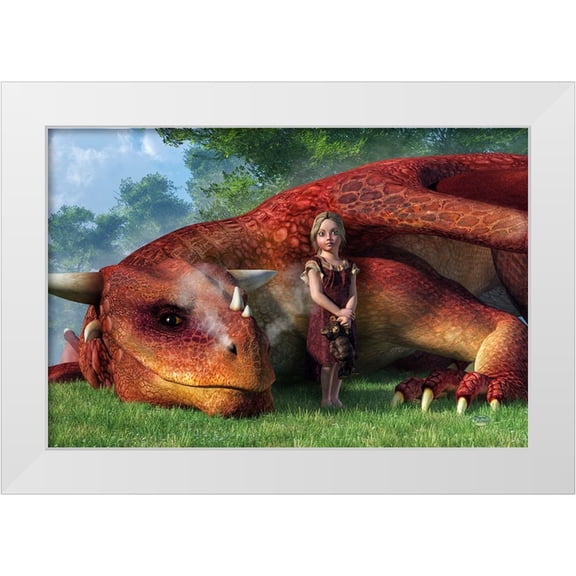 Eskridge, Daniel 32x23 White Modern Wood Framed Museum Art Print Titled - A Little Girl And Her Dragon