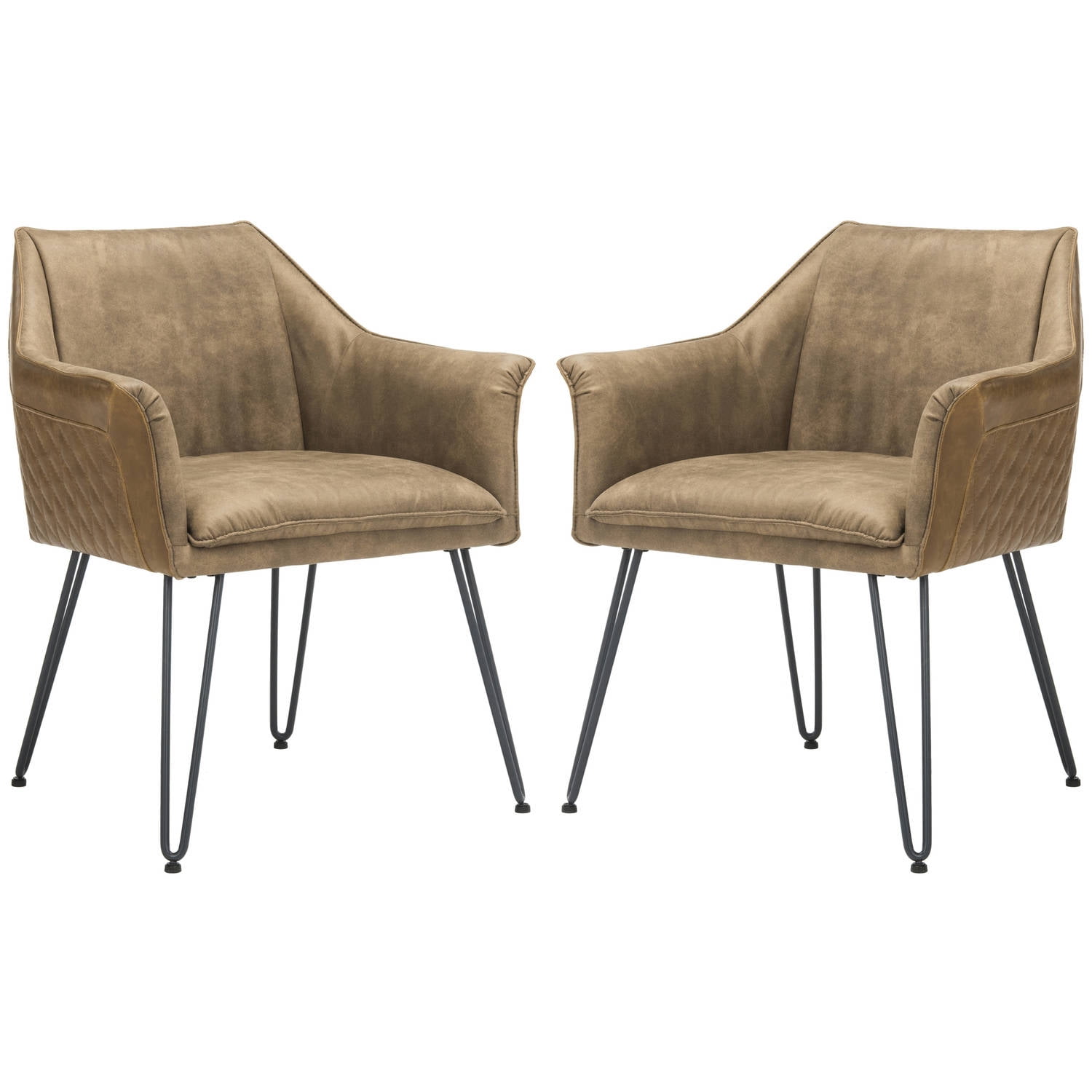 Light Brown Faux Leather Upholstered Armchair with Metal Legs