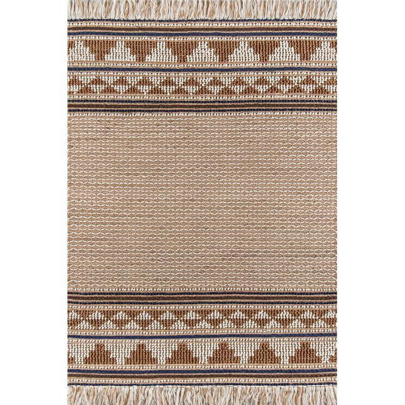 Ivory and Brown Geometric Handwoven Wool Cotton Rug