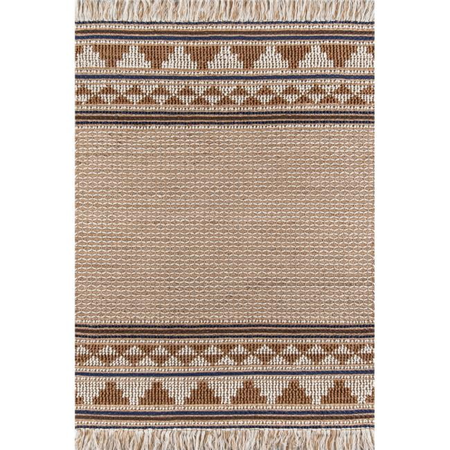 Ivory and Brown Geometric Handwoven Wool Cotton Rug