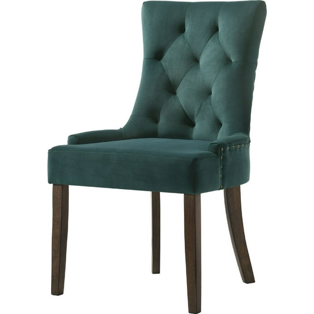 Esme 24 Inch Solid Wood Dining Chair, Velvet, Tufted, Set of 2, Green - Saltoro Sherpi