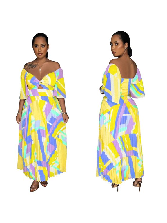 Esme Pleated Maxi Dress Blue |Green |Yellow