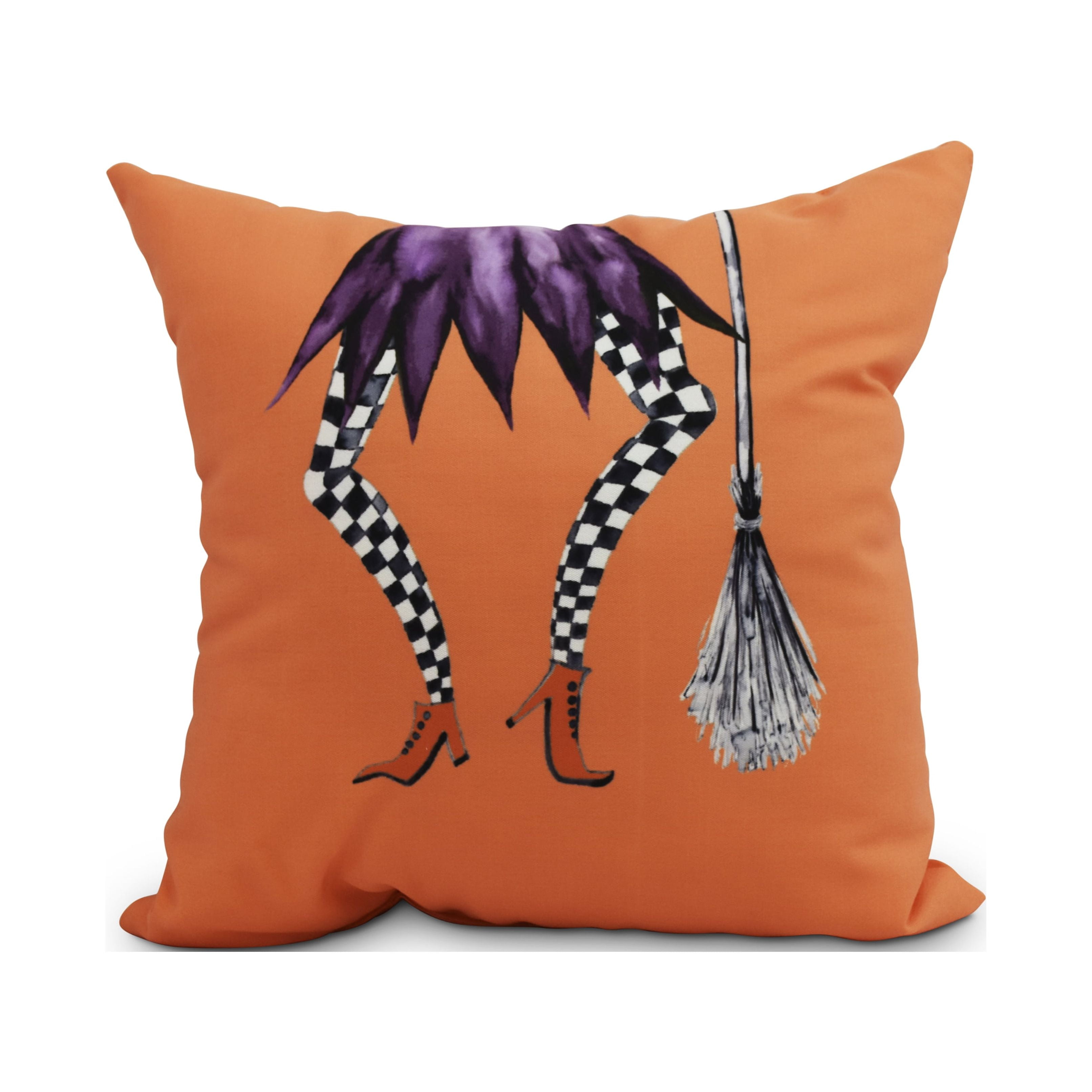 Esmerelda 26 Inch Orange Halloween Print Decorative Throw Pillow