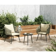 Bifanuo 3 Piece Patio Bistro Set, Outdoor All-Weather Conversation Bistro Set w/ 2 Wide Ergonomic Chairs, Cushions&Glass Top Table for Porch, Backyard, Balcony, Garden (Grey-Beige)