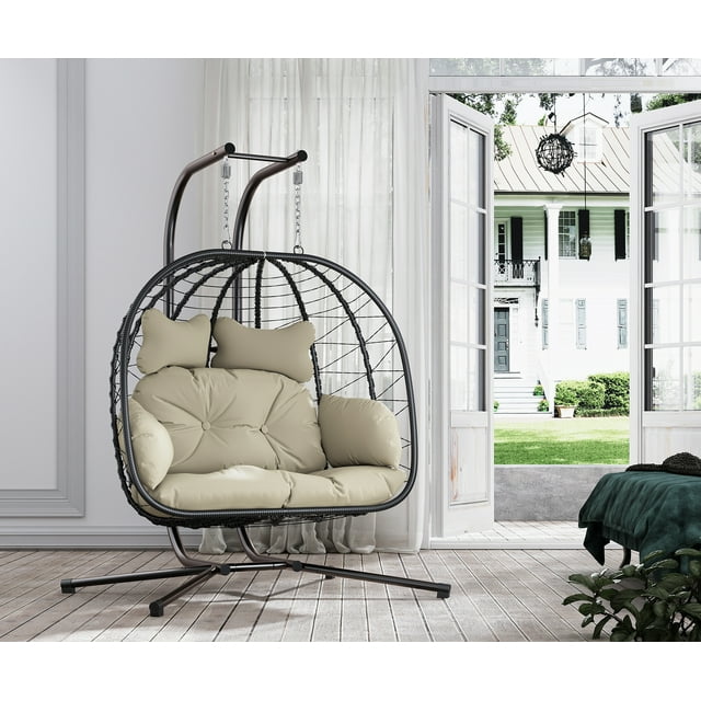 Esmlada Double Wicker Swing Egg Chair Hammock Foldable Hanging Loveseat