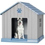 Bifanuo Durable Dog House, Indoor Outdoor Wateproof Doghouse, Pet Plastic Dog kennel for Small Medium Dogs,Grey and Blue ,37.2" L x 40" W x 40" H Inchs