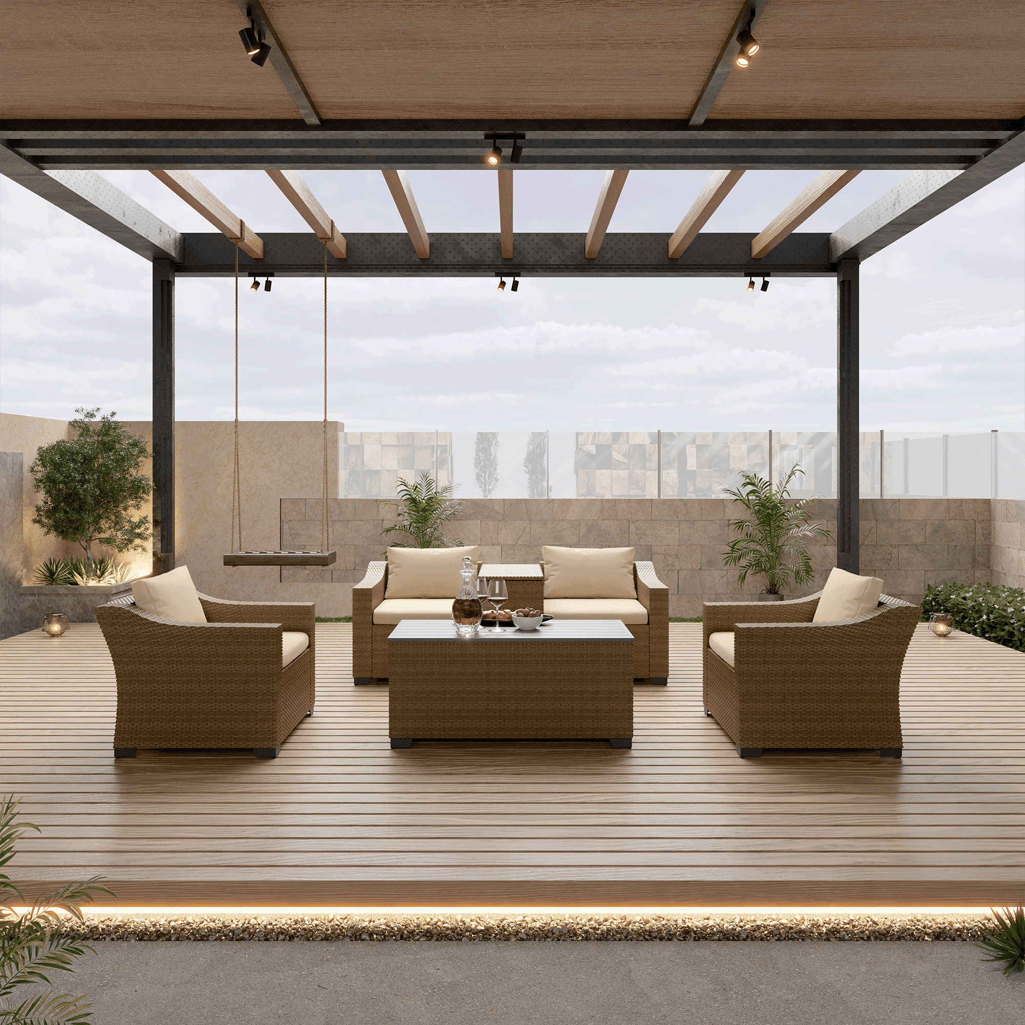 Bifanuo Extra Large Outdoor Rattan 6-Piece Conversation Set - Featuring ...