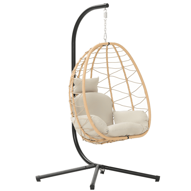 Esmlada Indoor/Outdoor Wicker Swing Egg Chair Hammock Hanging Chair Nest Basket with Stand, UV
