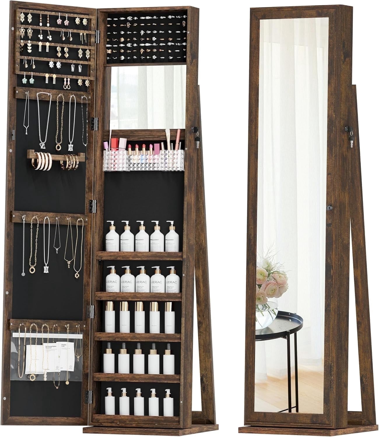 Elegant Storage Cabinet with Mirror Trim and Diamond Design