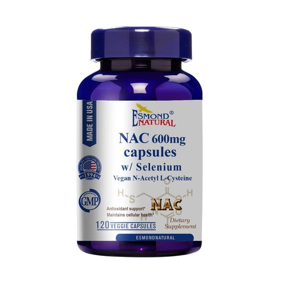 NAC 600mg with Selenium Vegan N-Acetyl L-Cysteine Capsules (Supports Antioxidant Activity Cellular Health), USA, FDA, GMP, NPAC-600mg, 120 Capsules