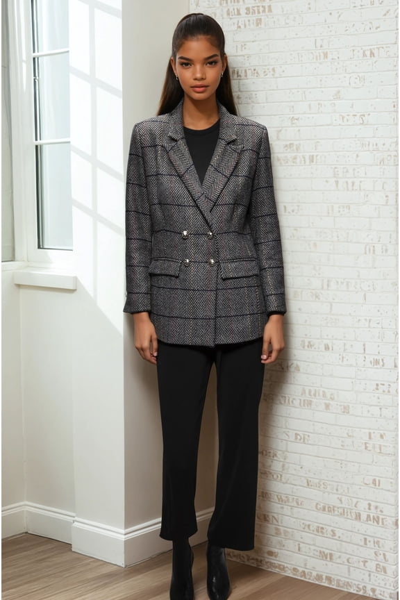 Esna Herringbone Blazer Grey