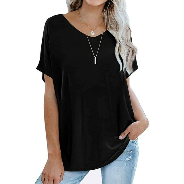 Esobo T Shirts For Women Casual V Neck Short Sleeve Tops Loose ...