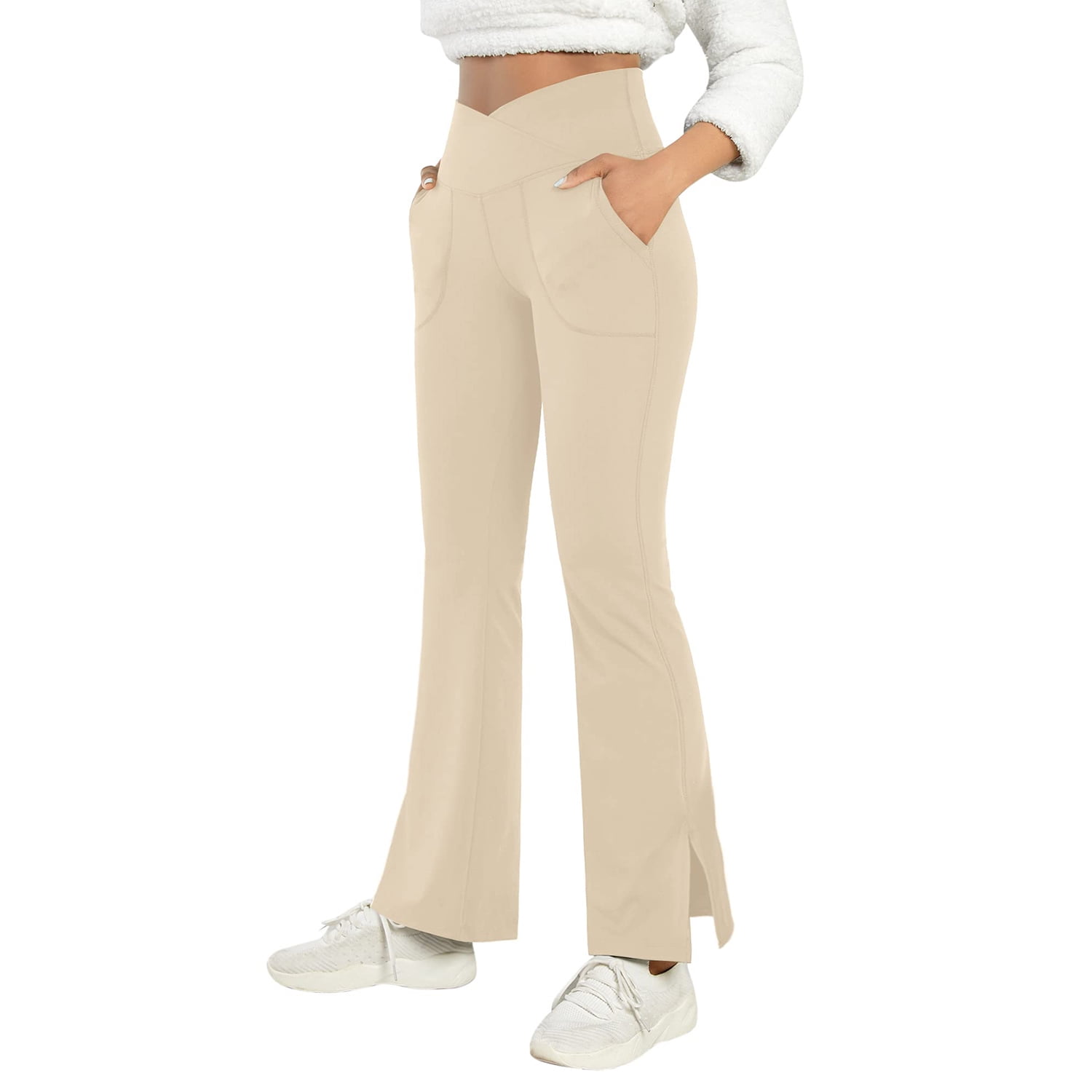 Esobo Women's Bootcut Yoga Pants Work Pants Crossover Split Hem Full