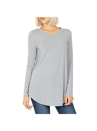 Womens Tunic Tops with Leggings Hide Belly Long Sleeve Solid Basic T Shirts  Casual Crewneck Curved Hem Blouse Tees