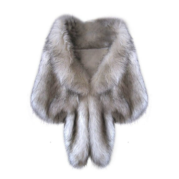Esolom Elegant Bridal Wedding Long Faux Fox Fur Long Shawl Stole Wrap Shrug Scarf