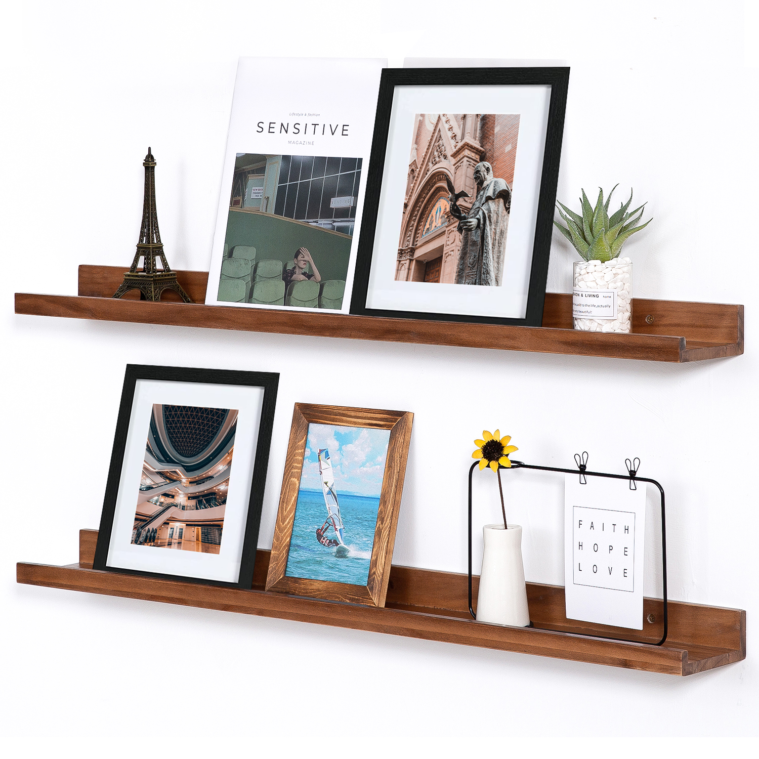 Esonal Light Walnut Wall Floating Shelves for Wall 36" Bookshelf Wall
