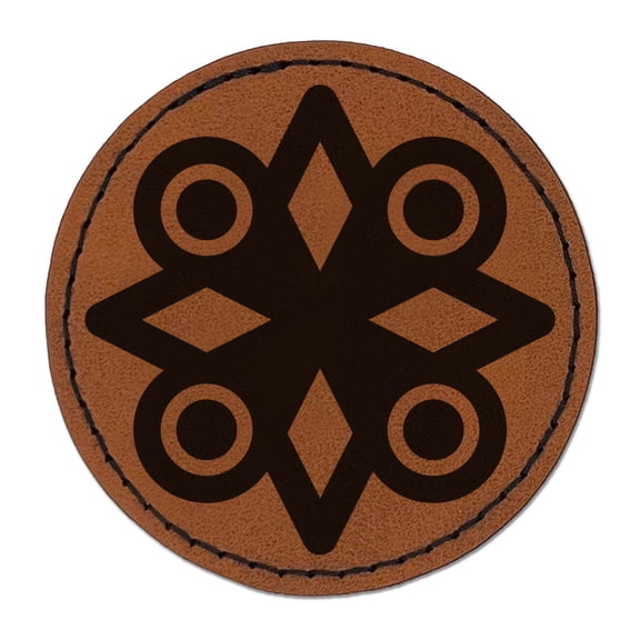 Esono Anantam Adinkra AfricanElephant's Footprint Leadership Protection Power Security Round Iron-On Engraved Faux Leather Patch Applique - 2.5 Inch - Brown